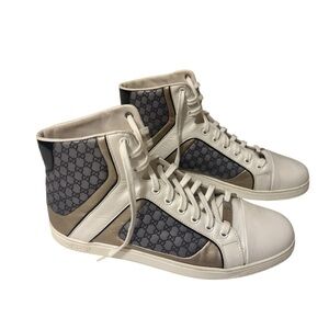 Gucci classic leather Gucciissima hi-top sneakers. Silver and metallic colors